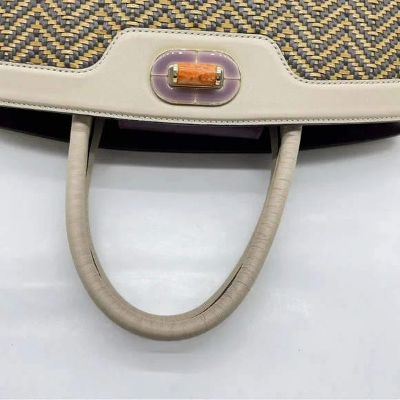 Auth Bvlgari Isabella Rossellini Leather White x Multicolor Handbag - Picture 5 of 16